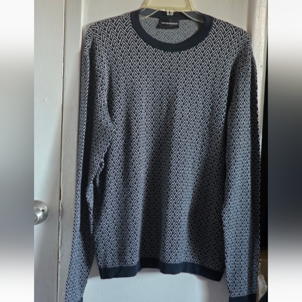 Emporio Armani Monochrome Patterned Crewneck Sweater